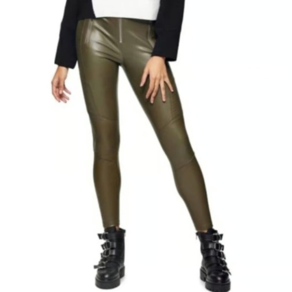 TOPSHOP Women's Faux Leather Olive Green Leggins Size 12